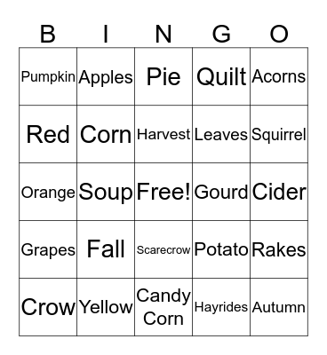 Harvest Festival Bingo Card