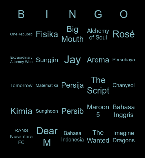 Prince Sunghoon Bingo Card