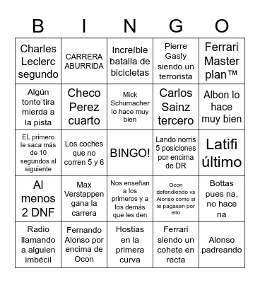 GP Países Bajos 2022 Bingo Card