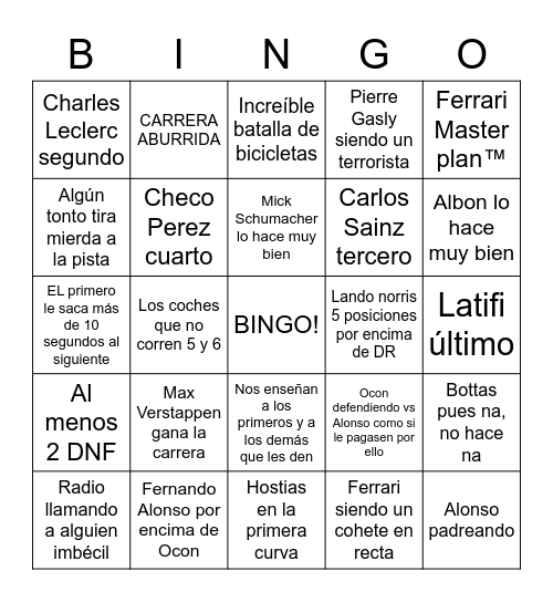 GP Países Bajos 2022 Bingo Card