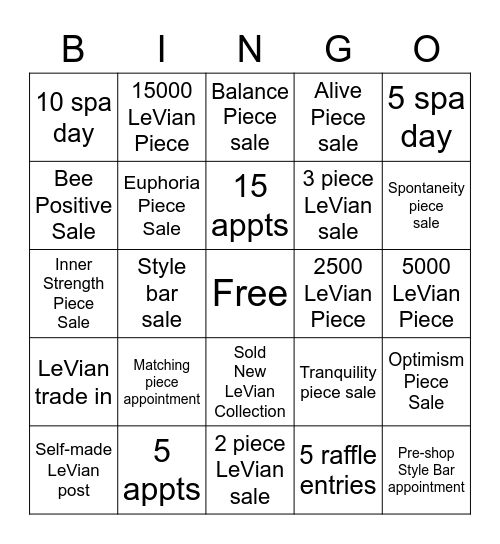 LeVian Bingo Card
