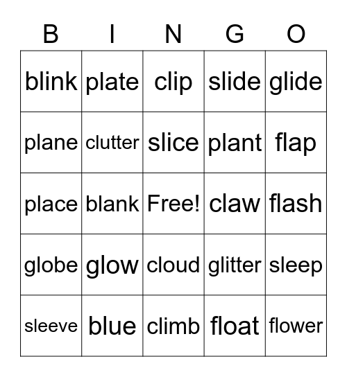 -l Blends Bingo Card