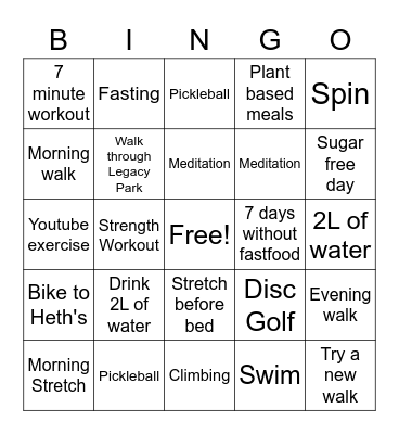 September Exercise Bingo Card