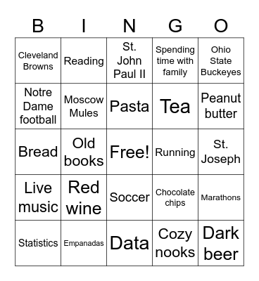 Grace and Michael's Favorite Things Bingo Card