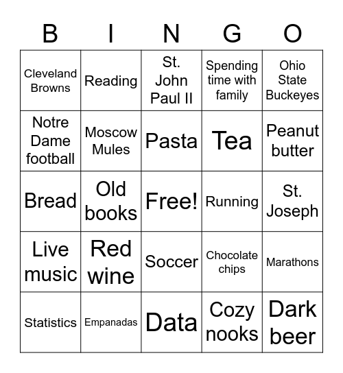 Grace and Michael's Favorite Things Bingo Card