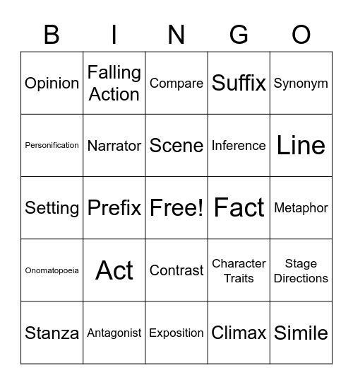 STAAR Vocabulary Bingo Card