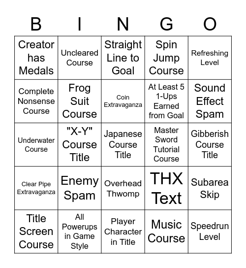 SMM2 Endless Easy Bingo Card