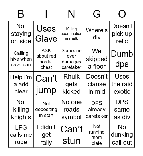 Vow of di Bingo Card