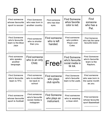 Find Someone Who Bingo Card