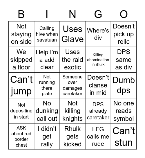 Vow of di Bingo Card