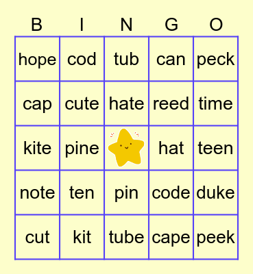Short /Long Vowels Phonics Review Bingo Card