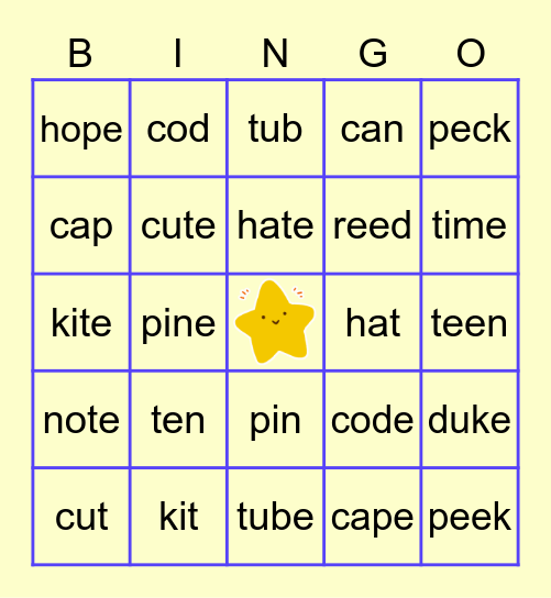 Short /Long Vowels Phonics Review Bingo Card