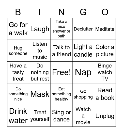 Spa Spook Tacular Self Care Bingo Card