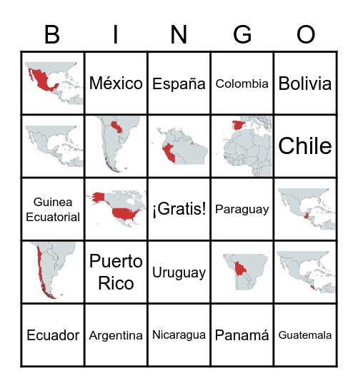 Los países hispanos BINGO Card