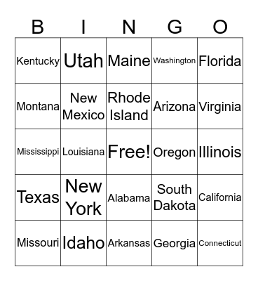 States 1 Bingo Card