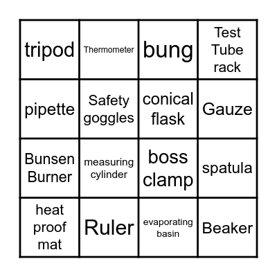 Science Equipment Bingo Card