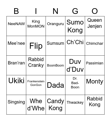 Hunnel Round 1 [Monkey] Bingo Card