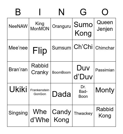 Hunnel Round 1 [Monkey] Bingo Card