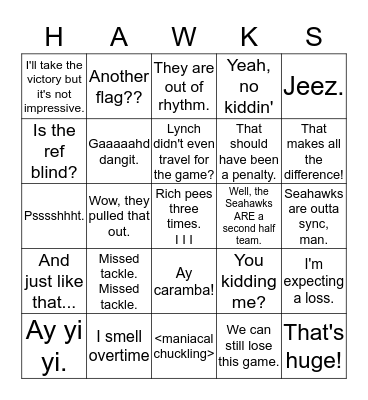 Seahawks Bingo Card