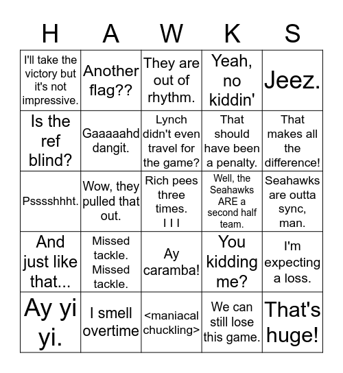 Seahawks Bingo Card