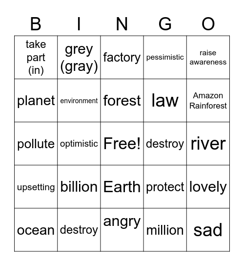 Earth Day Bingo Card