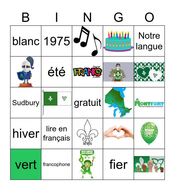 Journée du drapeau francoontarien Bingo Card