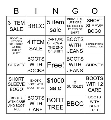 Boot Barn bingo Card