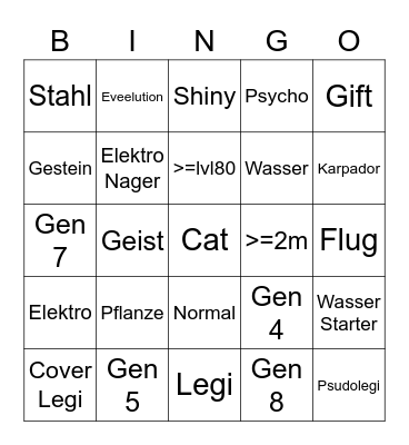 Wonder Pokemon Bingo Card