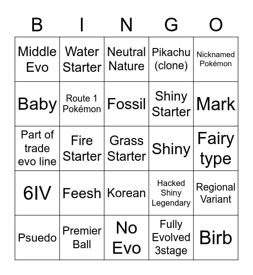 Pokemon Map Randomizer Bingo Card