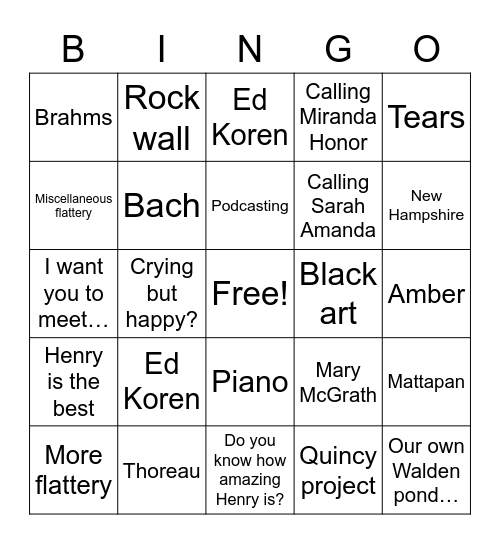 Ba Bingo Card