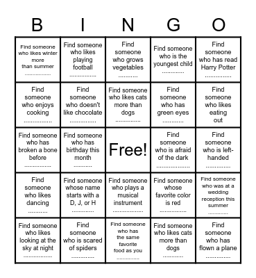 Get to Know Each Other Bingo Card