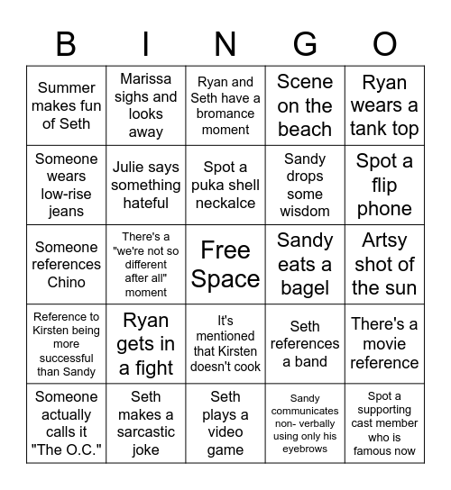 The O.C. Bingo Card