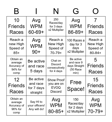 EVOQ Bingo Card