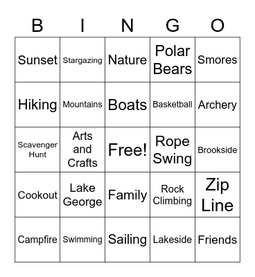 Family Camp Bingo Card