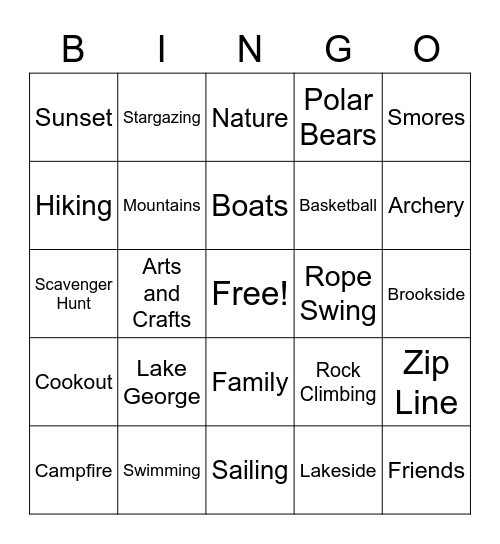 Family Camp Bingo Card