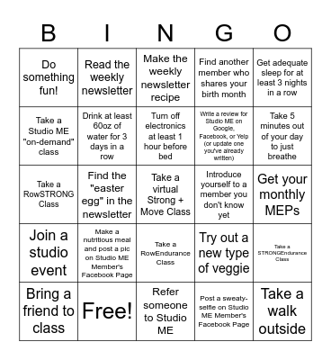 Studio ME Back-to-Fitness BINGO Card