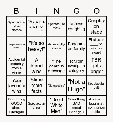 Hugos 2022 Bingo Card
