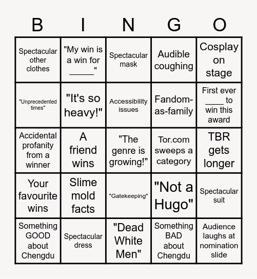 Hugos 2022 Bingo Card
