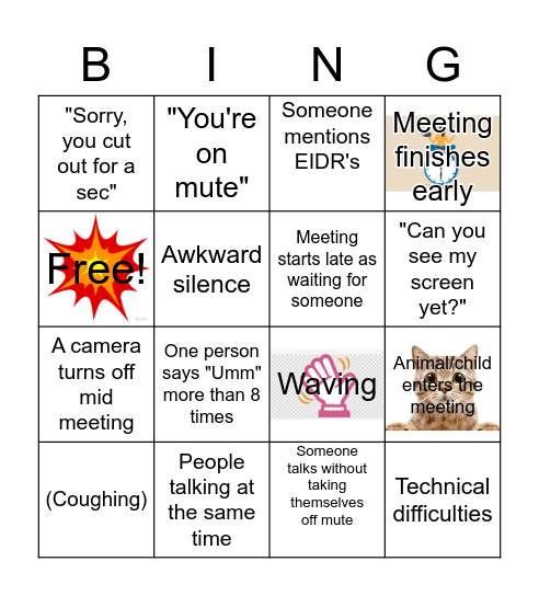 Zoom meeting Bingo Card