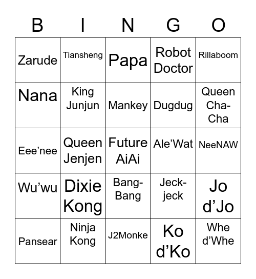 Hunnel Round 2 [Monkey] Bingo Card
