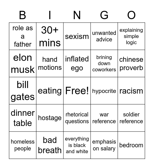 hostage bingo Card