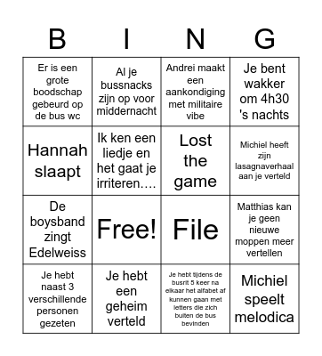 Busbingo Card