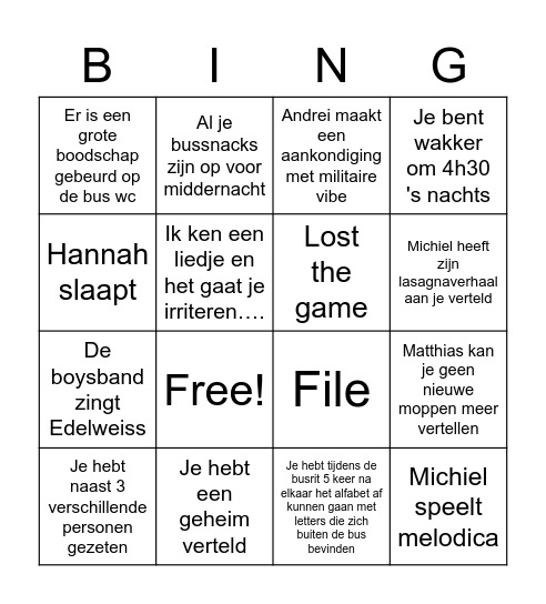 Busbingo Card