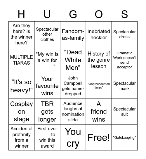 Hugos 2022 Bingo Card