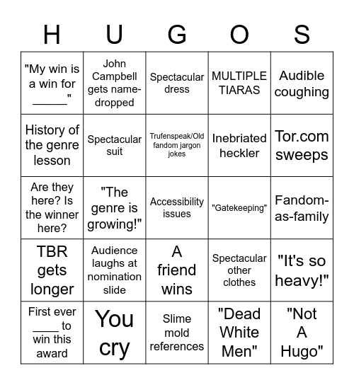 Hugos 2022 Bingo Card