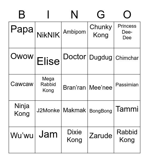 Birb Round 1 [Monkey] Bingo Card