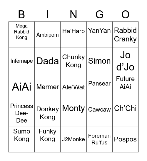 Frosty Round 2 [Monkey] Bingo Card