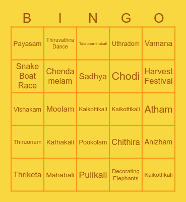 Onam Bingo Card