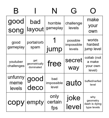 gd recent tab Bingo Card