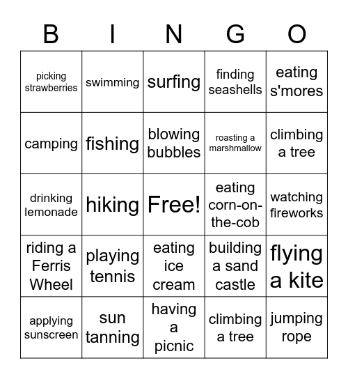 Summer Bingo Card